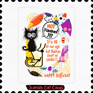 Carte Chat Peureux "Bouffées de Chaleur" Anniversaire