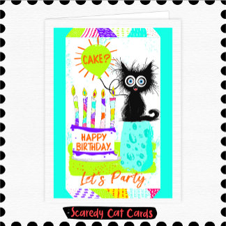 Carte Chat Peureux "Gâteau & Bougies" Anniversaire