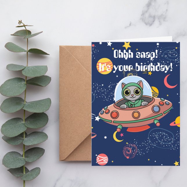 Carte Chat pilote drôle UFO espace de naissance mignon (Créateur téléchargé)