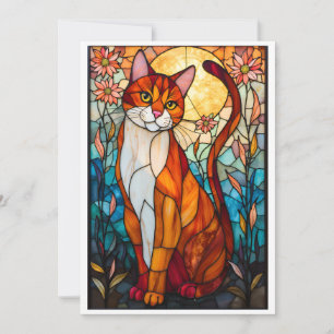 Carte Chat plat orange et blanc de style vitrail