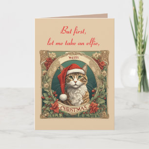Carte Chat portant un chapeau de Père Noël Joyeux Noël P