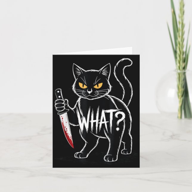 Carte Chat Qu'est-ce que_ Drôle Chat Noir Avec Couteau H (Devant)