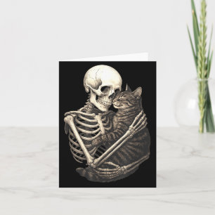 Carte Chat qui étreint un squelette Halloween Amateur de