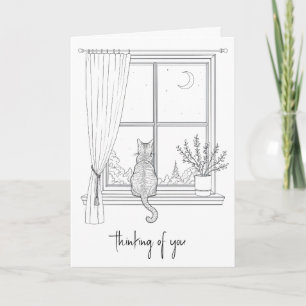 Carte Chat qui pense à vous dans la fenêtre 