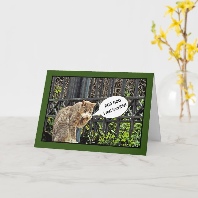 Carte "Chat qui pleure triste/Anniversaire en retard (Fleur jaune)