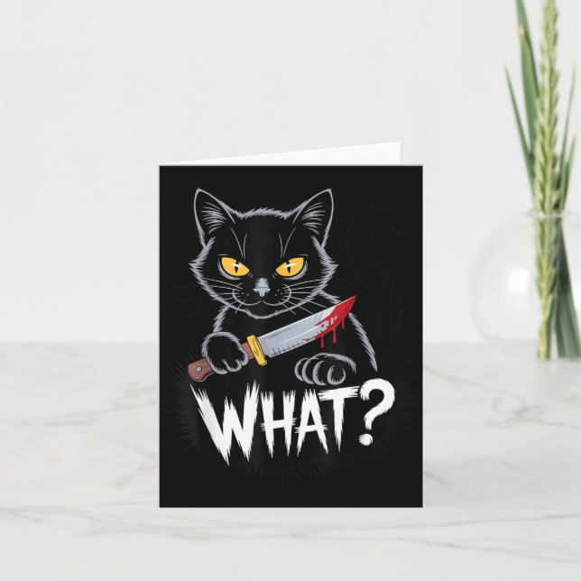 Carte Chat Quoi_ Drôle Chat Noir Avec Couteau Halloween (Devant)