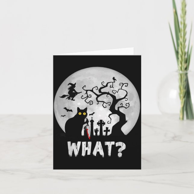 Carte Chat Quoi_ Halloween Chat Noir Avec Couteau - Drôl (Devant)