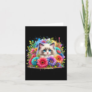 Carte Chat Ragdoll Maman Fête des Mères Aquarelle Coloré