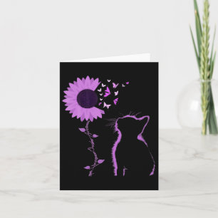 Carte Chat regarde tournesol papillon violet surdosage c