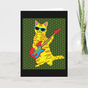 Carte Chat Retro Jouer Guitare