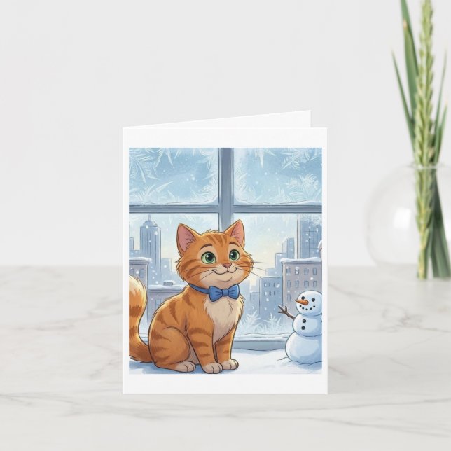 Carte Chat roux à Noël (Devant)