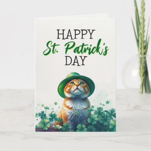 Carte Chat roux adorable & trèfles de la Saint-Patrick