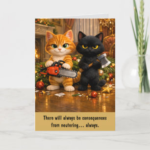 Carte Chat roux drôle et chat noir de Noël