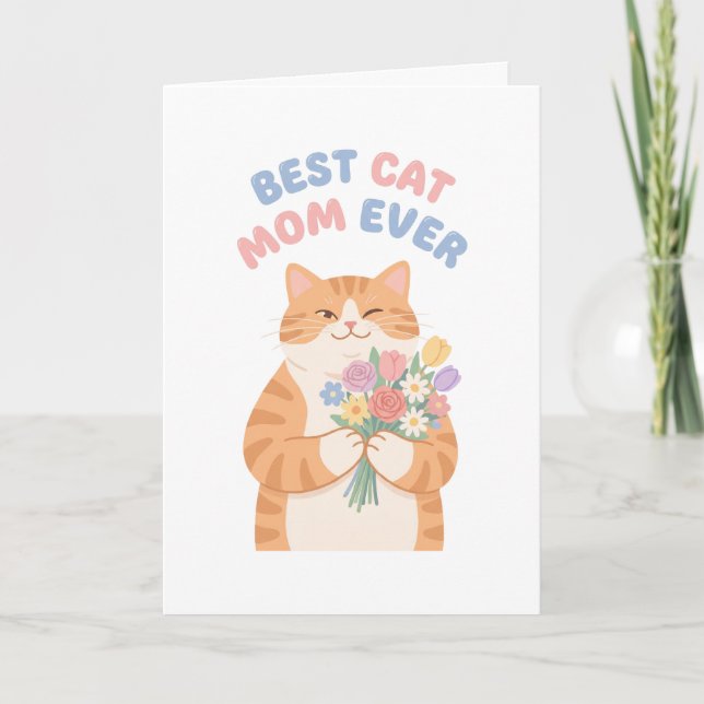 Carte Chat roux tigré clignant le jour de la fête des mè (Devant)