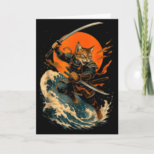 Carte Chat Samouraï Japonais Vintage Ukiyo-e Chat Anime
