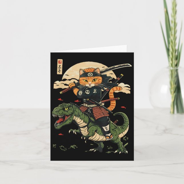 Carte Chat Samouraï Vintage Dinosaur Art Graphique Japon (Devant)