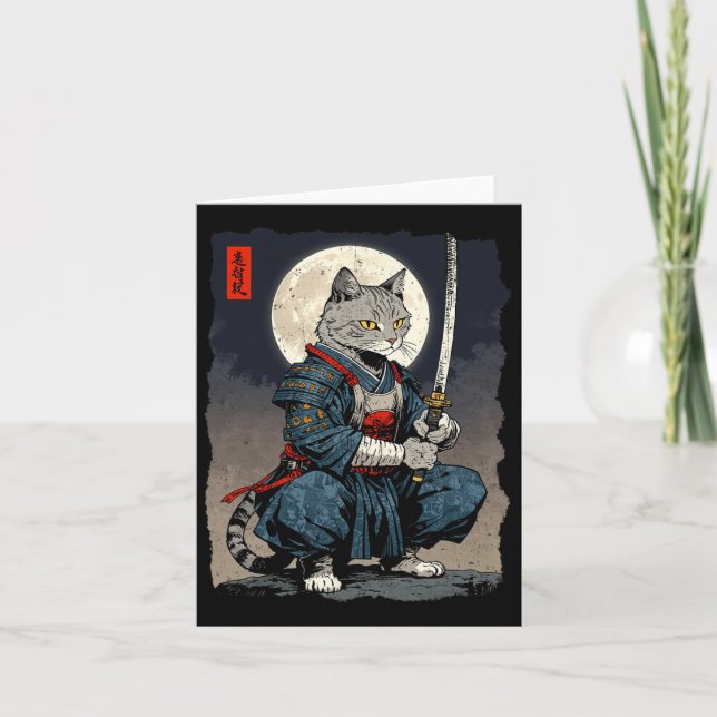 Carte Chat Samurai Japonais Retro Chat Fighter Moon Ukiy (Devant)