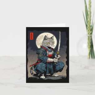 Carte Chat Samurai Japonais Retro Chat Fighter Moon Ukiy