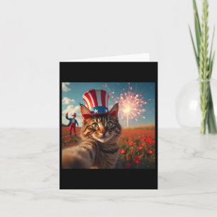 Carte Chat Selfie 4 juillet Drapeau Américain Patriotiqu