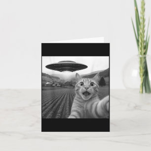 Carte Chat selfie avec un OVNI alien drôle pour hommes f