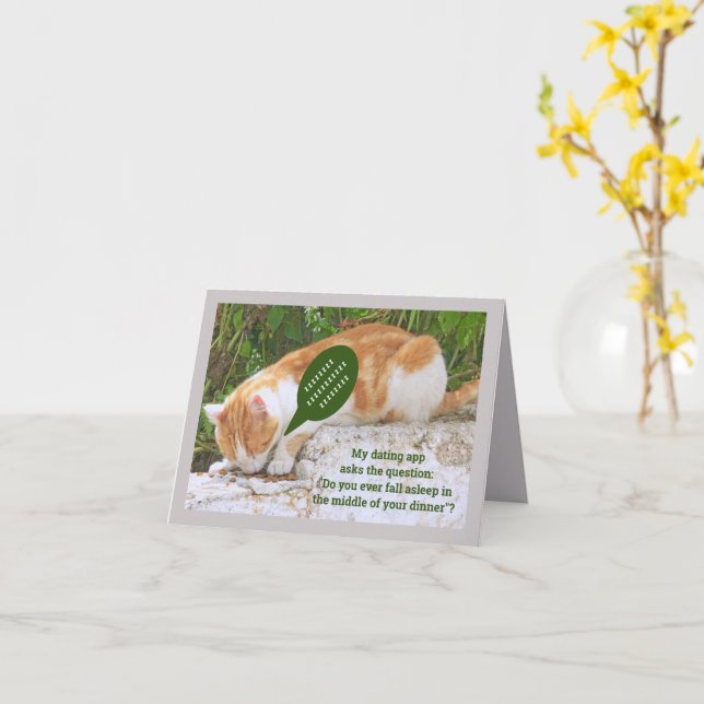 CARTE CHAT S'ENDORMANT EN MANGEANT (Fleur jaune)