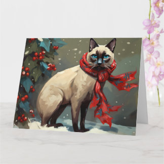 Carte Chat siamois à Noël de neige