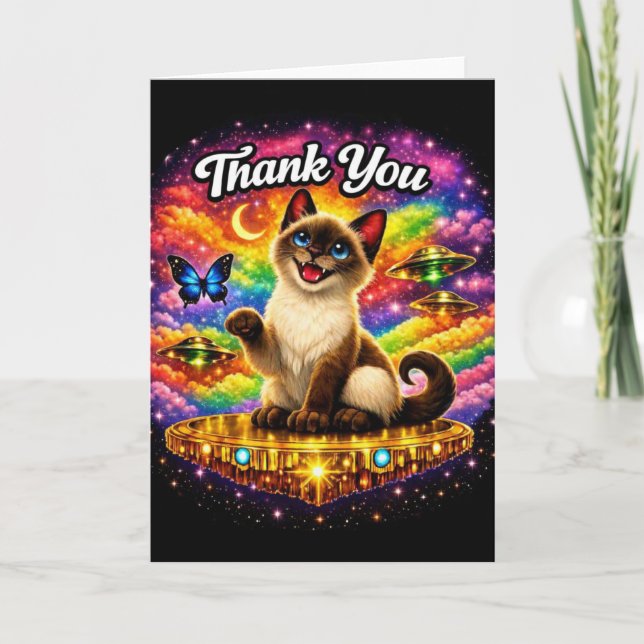 Carte Chat siamois arc-en-ciel cosmique de l'espace extr (Devant)