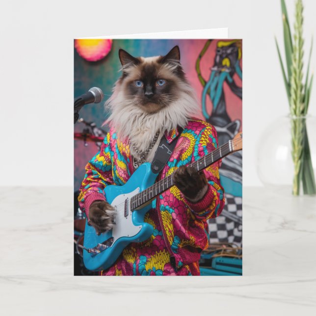 Carte Chat siamois drôle rocker (Devant)