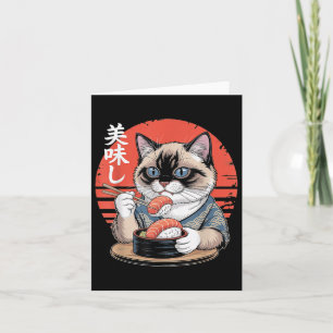 Carte Chat Siamois Japonais Manger Sushi Kawaii Anime Ch