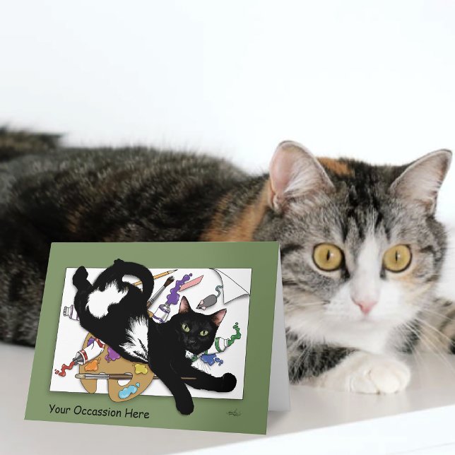 Carte Chat siamois vert espiègle malicieux Drôle (Créateur téléchargé)