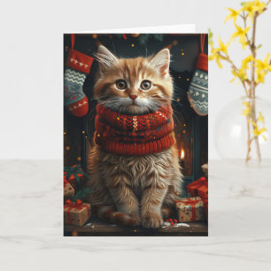 Carte Chat Sibérien Avec Foyer Cadeaux De Noël