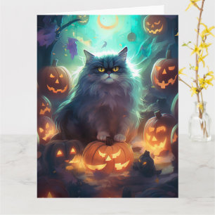 Carte Chat Sibérien Halloween Avec Des Citrouilles Effra