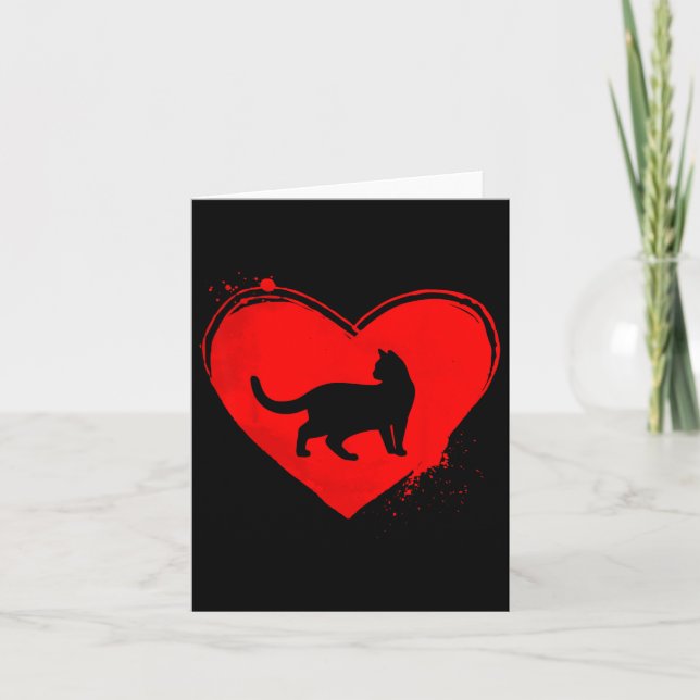 Carte Chat silhouette forme de coeur Saint-Valentin amat (Devant)