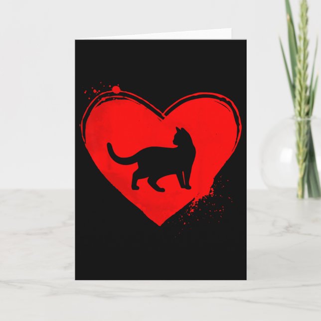 Carte Chat Silhouette Forme de Coeur Saint-Valentin Amou (Devant)
