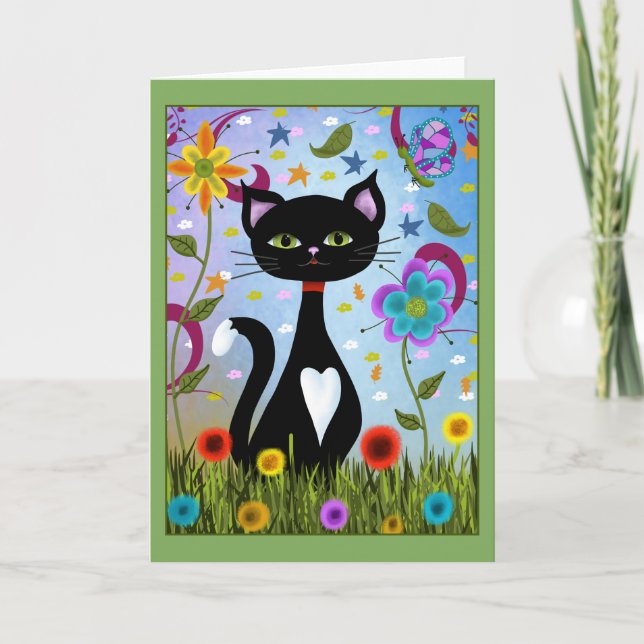 Carte Chat Smoking Assis Dans Un Jardin (Devant)