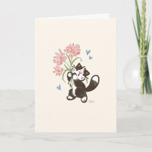 Carte Chat Smoking avec Fleurs - Maurice