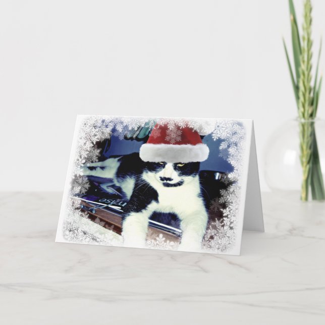 Carte Chat Smoking Chapeau de Père Noël Intérieur  (Devant)
