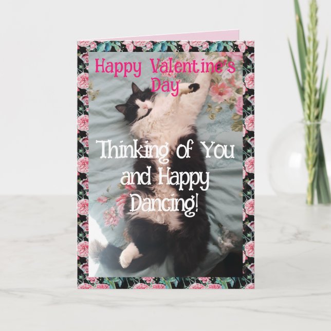 Carte Chat Smoking Cute Drôle Saint-Valentin Danse Joyeu (Devant)