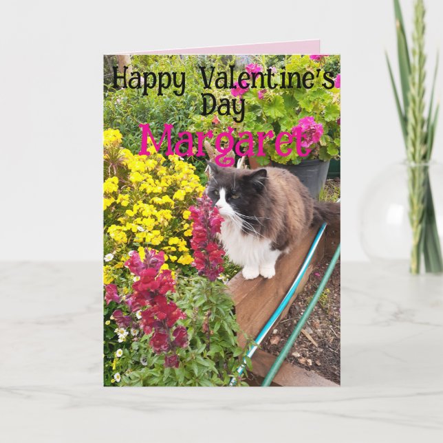 Carte Chat Smoking Drôle Rouge Jaune Saint-Valentin Nom  (Devant)