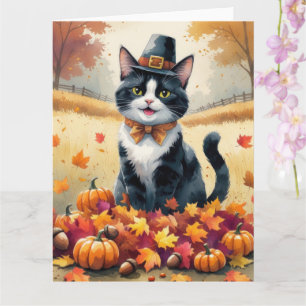 Carte Chat Smoking en Feuilles d'Automne pour l'Art de T