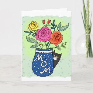 Carte Chat Smoking et Fleurs Texte Personnalisé Fête des