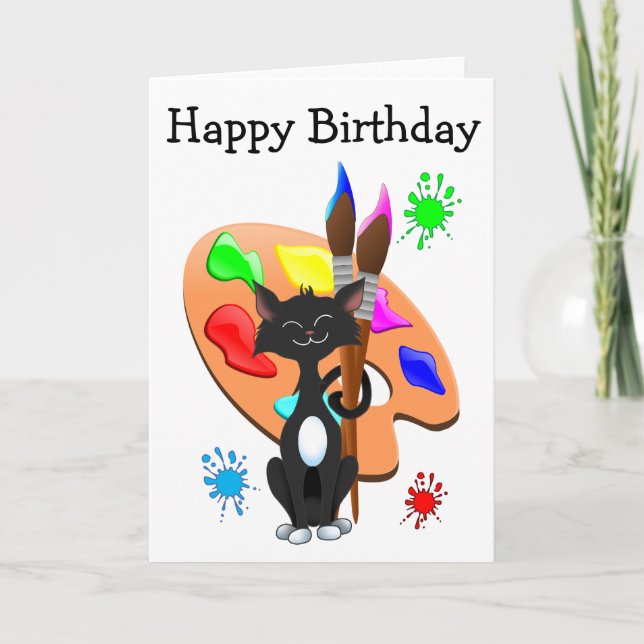 Carte Chat Smoking et Palette de Peinture Anniversaire (Devant)