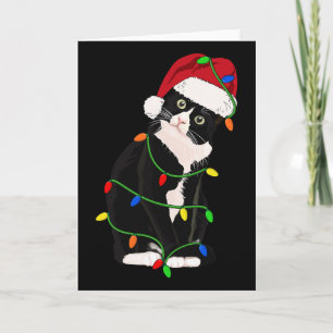 Carte Chat Smoking Meow Santa Tuxie Lumières de l'Arbre 