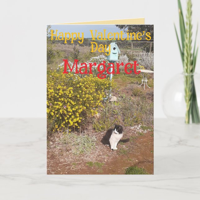 Carte Chat Smoking Mignon Rouge Jaune Saint-Valentin Nom (Devant)