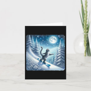 Carte Chat Snowboard Gracieusement Sous Starry Winter Sk