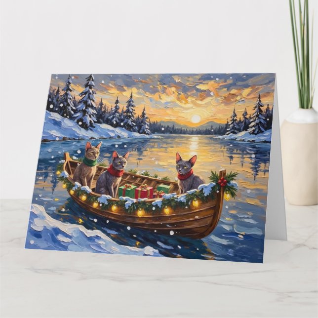 Carte Chat Sphynx Noël Bateau Fêtes (Devant)