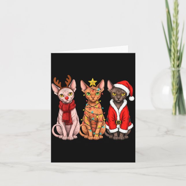 Carte Chat Sphynx Noël Rétro Père Noël Renne  (Devant)