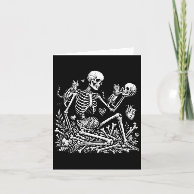 Carte Chat Squelette Crâne Kitty Mignon Halloween Hommes (Devant)