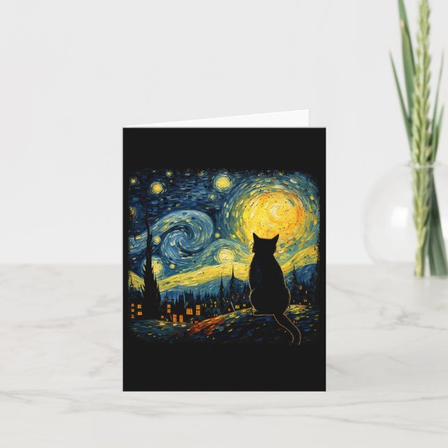 Carte Chat Starry Nuit Van Gogh Chat pour Amoureux des c (Devant)