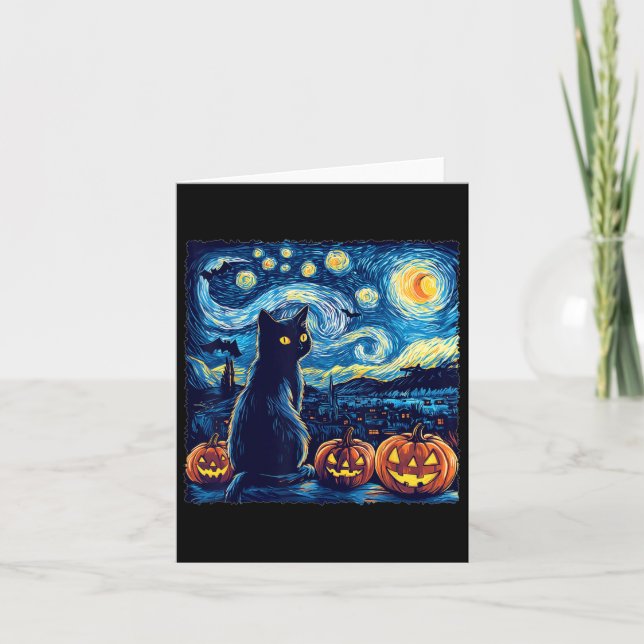 Carte Chat Starry Nuit Van Gogh Chat Pour Amoureux des c (Devant)